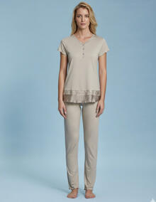 PIGIAMA DONNA MEZZA MANICA PANTALONE LUNGO BORBONESE 