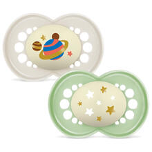 2 SUCCHIETTI 6 MESI SILICONE MAM ORIGINAL NIGHT 6+ 