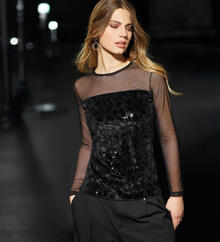 MAGLIA DONNA CON PAILLETTES E TULLE 