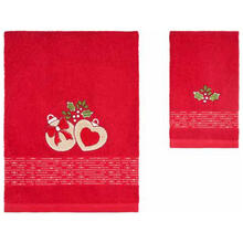 SET 1+1 ASCIUGAMANI SPUGNA SCATOLA NATALE RICAMATE 